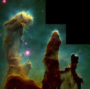 The "Pillars of Creation" from the Eagle Nebula, courtesy of the Hubble Telescope